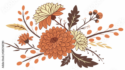 Floral Elegance: An exquisite composition of autumnal flowers and foliage, a vibrant celebration of nature's beauty in warm, earthy tones. 
