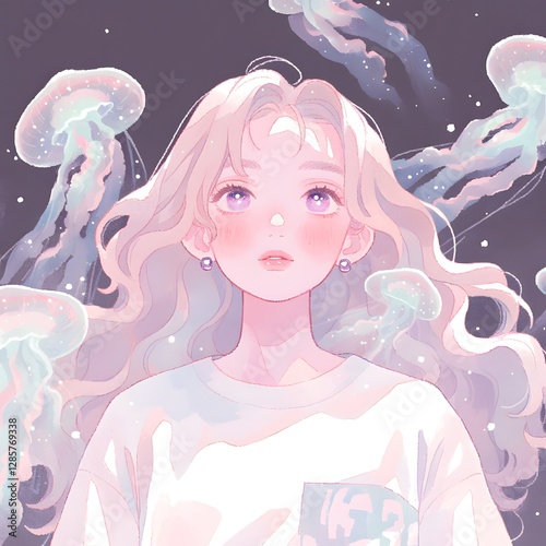 an illustration of a mysterious and fantasy female watercolor, genaration AI