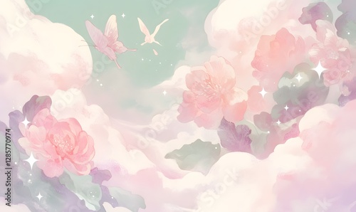 watercolor magical cloud Background, generation AI 
