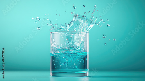 Dynamic chemical reaction experiment slow motion liquid splashing in a beaker captivating vibrant blue and green colors laboratory setting scientific exploration photo