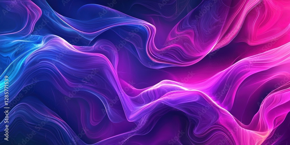 Obraz premium A vibrant background with swirling neon waves of purple and blue, creating an abstract design that adds energy to the scene
