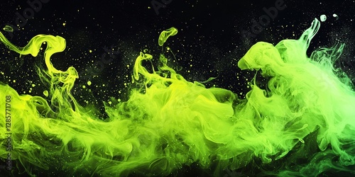 A vibrant green and yellow liquid explosion on a black background