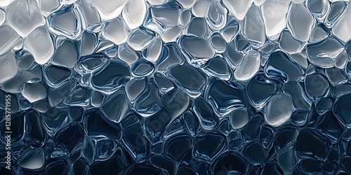 Abstract background of blue and white glass texture, with overlapping shapes and fluid forms that create an elegant gradient effect