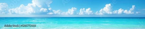 Azure sea under a bright summer sky, wispy clouds drift lazily , horizon, vector, scene