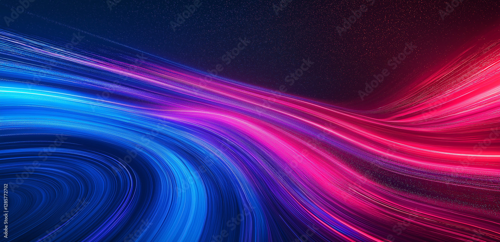 Red and blue light trails intersecting, symbolizing speed and passion, with a futuristic sense of dreamy light effects.