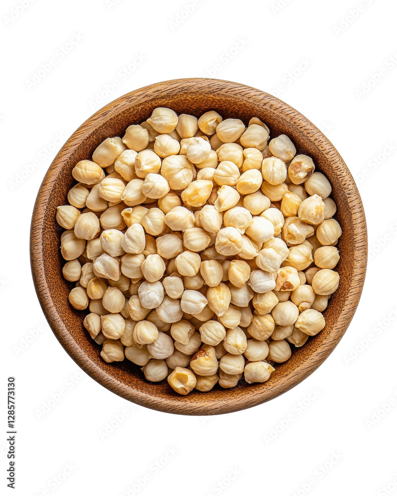 Healthy grains in wooden bowl, white isolate background Healthy grains in wooden bowl, white isolate background