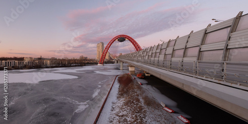 Winter fishing on the lake, beautiful panorama.
