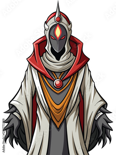 A detailed illustration of a faceless figure draped in a richly colored, yet tattered, royal robe; emphasizing texture and decay.