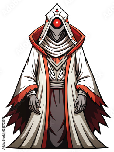 A faceless figure, shrouded in a tattered, once-regal robe, stands mysteriously.  The robe displays intricate, faded embroidery.
