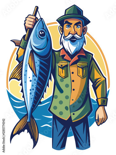 A weathered fisherman proudly displays a colossal fish, his worn hands gripping its massive frame.  The backdrop hints at an old, seaside shack.