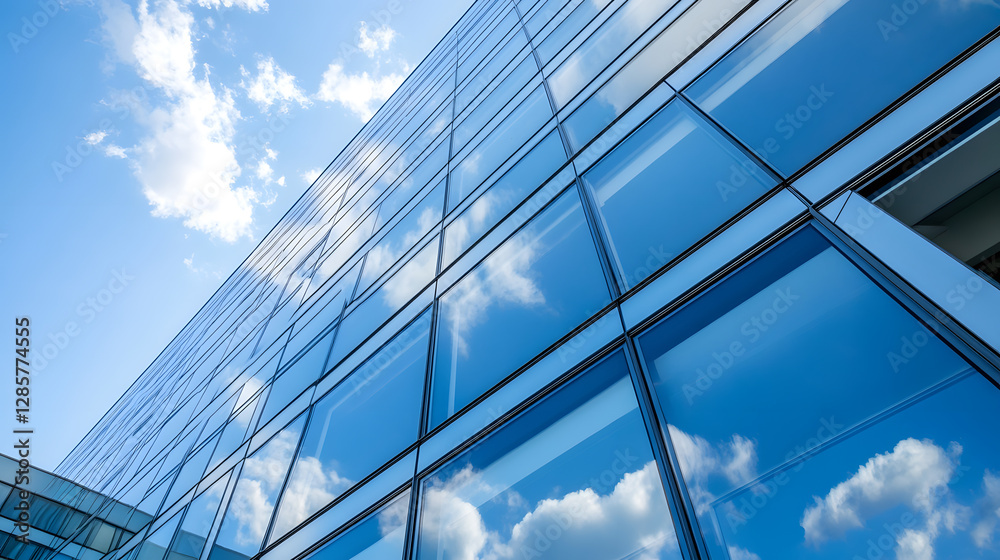 Modern Glass Building Architecture Reflecting Blue Sky and Clouds for Urban Design Concepts : Generative AI Modern Glass Building Architecture Reflecting Blue Sky and Clouds for Urban Design Concepts : Generative AI