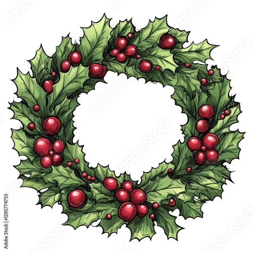 Holly wreath, white isolate background