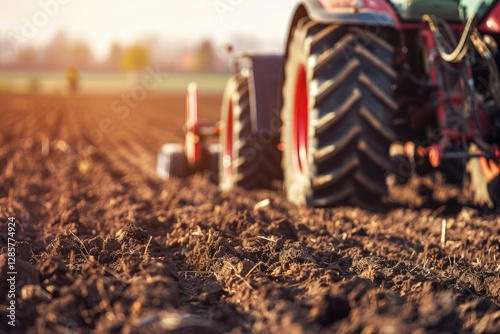 Detailed Visual  of Close Up of Seeder Attached to Tractor in Field