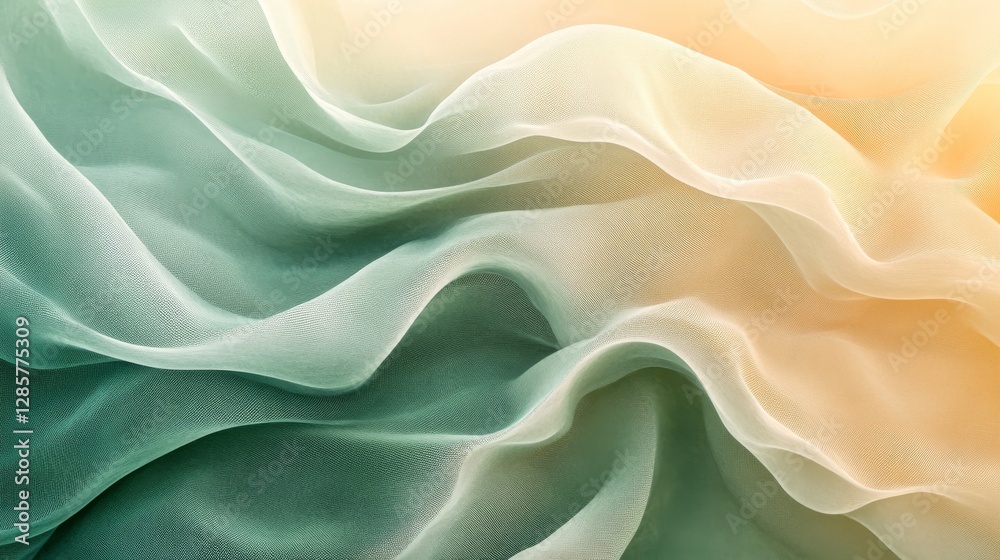 Fototapeta premium Flowing fabric texture displays gradients of green and yellow hues