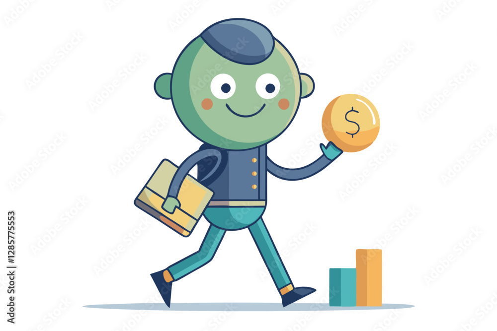 A minimalist, flat-style illustration of a cartoon character casually strolling, happily holding a small, adorable dog on a leash. A minimalist, flat-style illustration of a cartoon character casually strolling, happily holding a small, adorable dog on a leash.