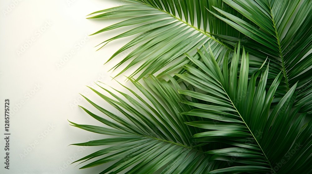 Fototapeta premium Green Palm Leaves Background with Copy Space for Tropical Design