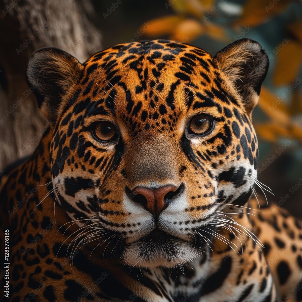 Obraz premium Close-Up Portrait of a Majestic Jaguar in Natural Habitat