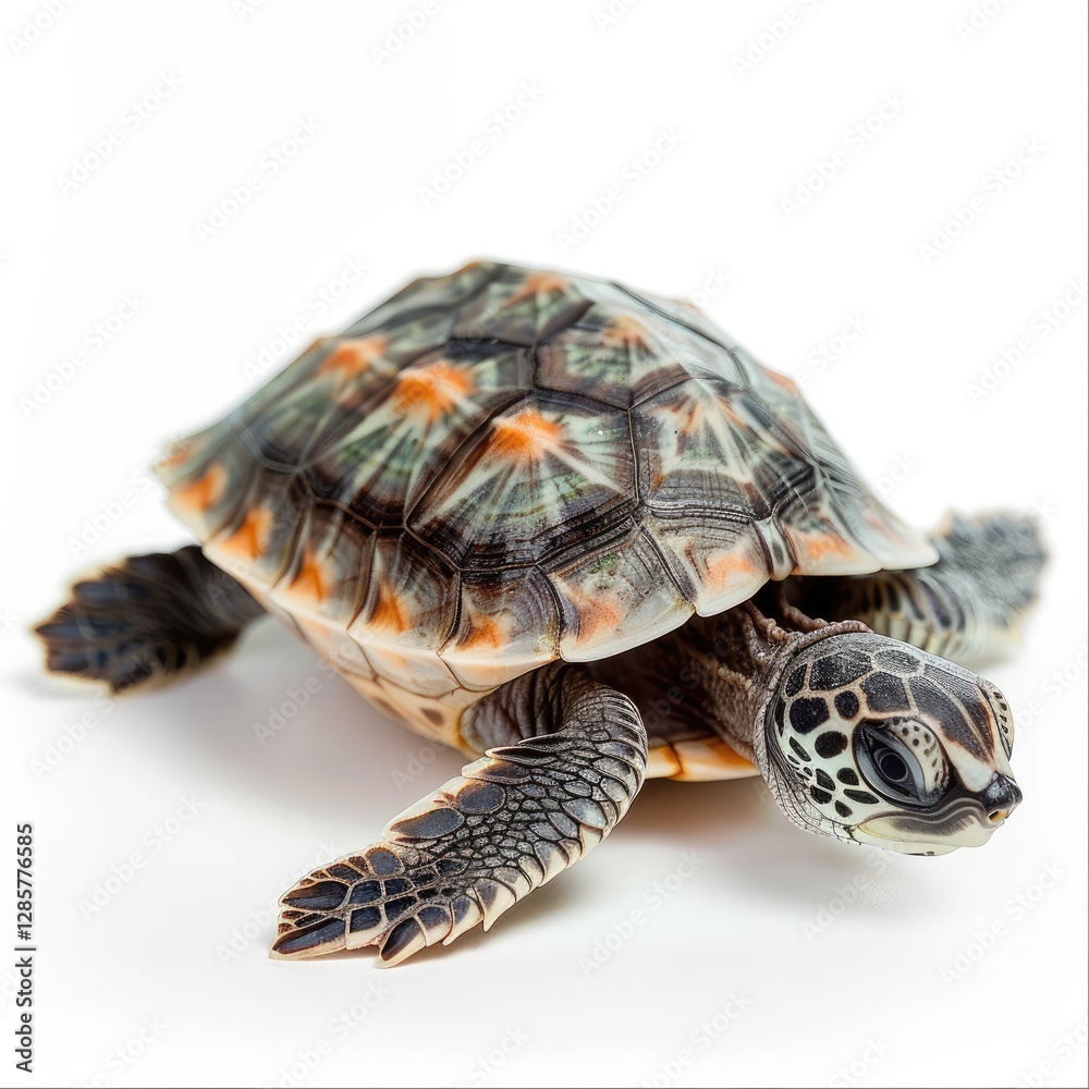 Vibrant Color Visual of a Photo Turtle, Isolated on a White Background Vibrant Color Visual of a Photo Turtle, Isolated on a White Background