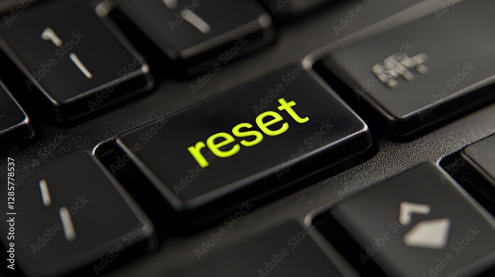 Close-Up of Reset Key on a Modern Computer Keyboard in Black Close-Up of Reset Key on a Modern Computer Keyboard in Black