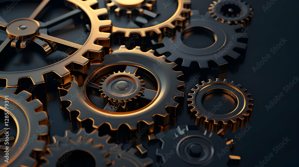 Close-up of interlocking metallic gears showcasing intricate design and craftsmanship Close-up of interlocking metallic gears showcasing intricate design and craftsmanship