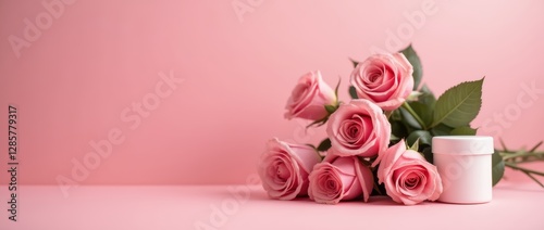 Wallpaper Mural A bouquet of pink roses placed next to a box of menstrual products on a pink cyclorama background. The lighting is soft and romantic, emphasizing femininity and self-care Torontodigital.ca