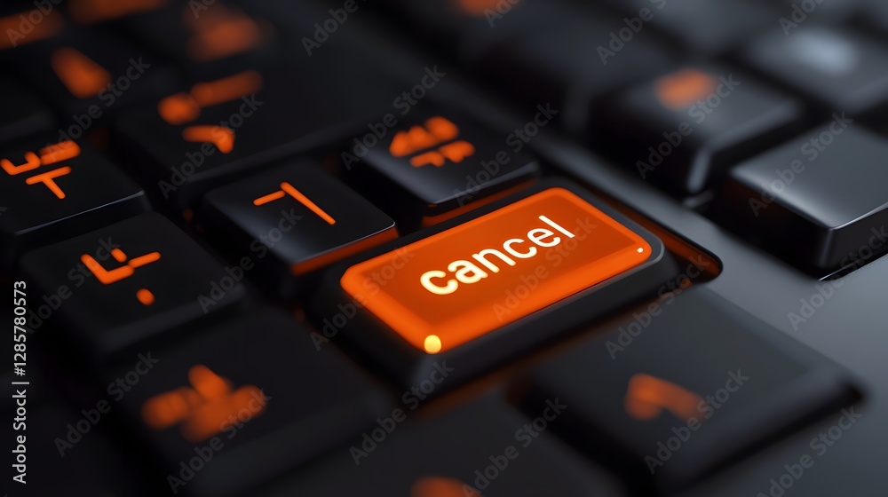Close-up of Cancel Button on Modern Backlit Computer Keyboard Close-up of Cancel Button on Modern Backlit Computer Keyboard