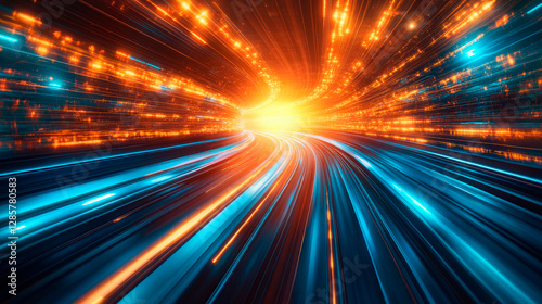 High-speed light trails effect, dynamic motion technology. Hitech communication concept innovation background.