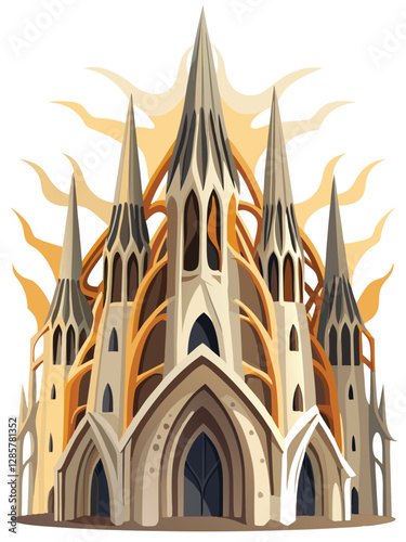 A majestic gothic cathedral seamlessly merging with intricate, bone-like organic structures, creating a surreal and unsettling architectural masterpiece.