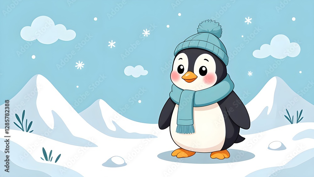 Naklejka premium Snow cute little penguin