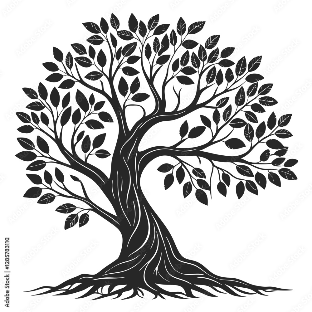 Obraz premium Banyan tree silhouette vector illustration