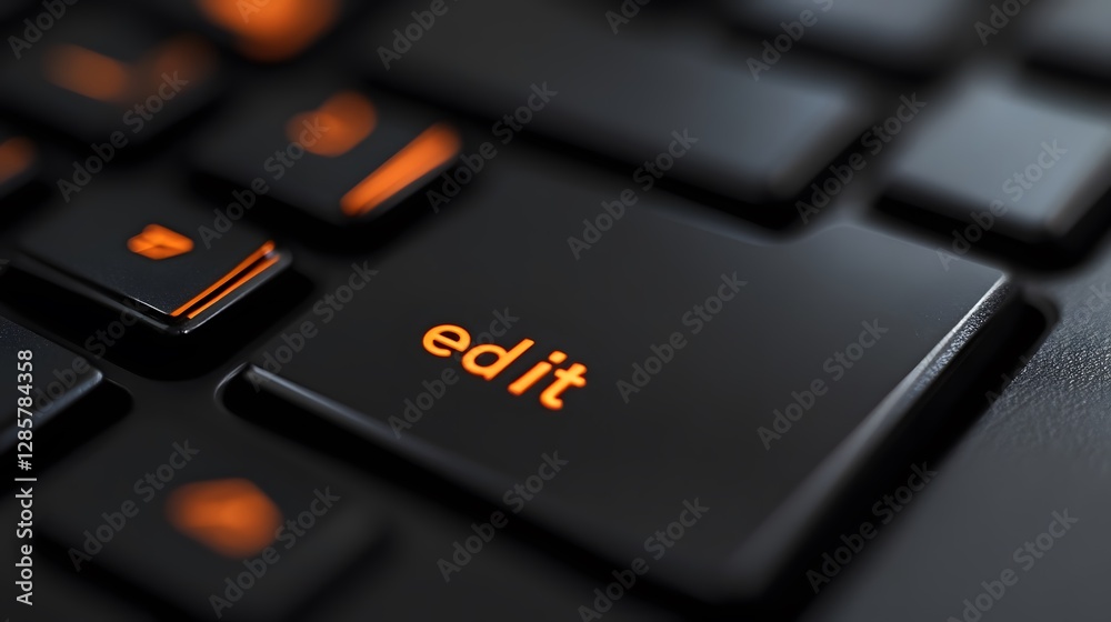 Close-up of Black Keyboard Key with Bright Orange Edit Text Close-up of Black Keyboard Key with Bright Orange Edit Text