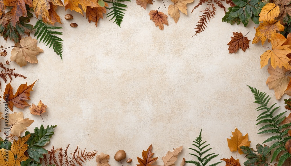 Obraz premium Autumn leaves frame on light beige background