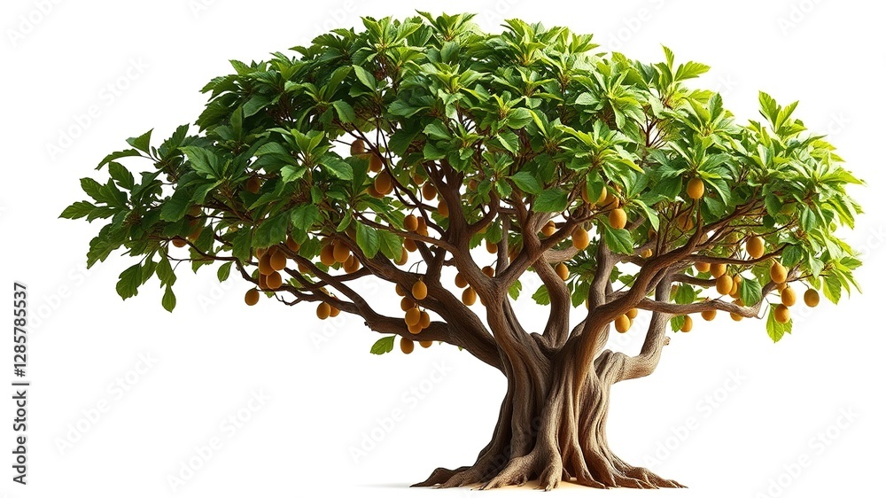 Obraz premium Beautiful Sacred Fig Tree, White Background, AI Image