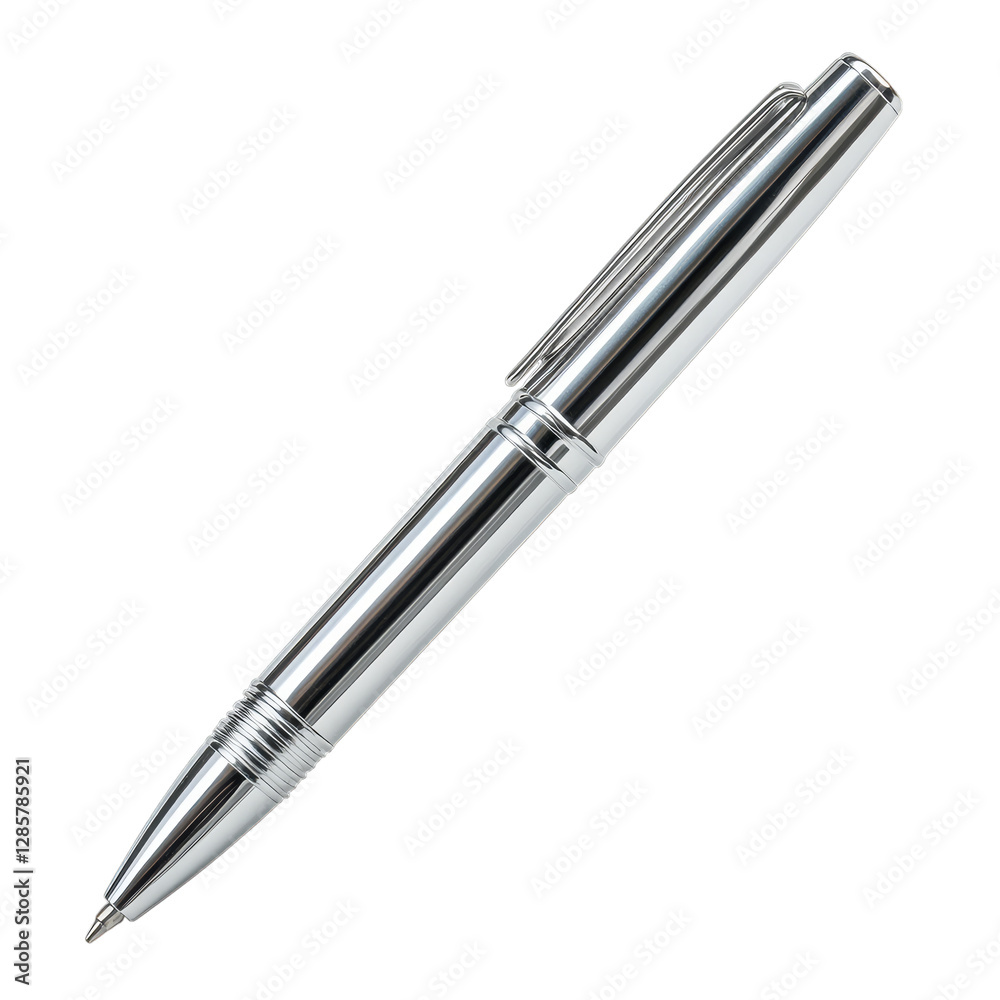 Sleek silver ballpoint pen with cap and clip Sleek silver ballpoint pen with cap and clip
