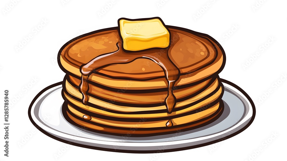 Delicious Stack of Pancakes with Butter and Syrup on Plate Delicious Stack of Pancakes with Butter and Syrup on Plate