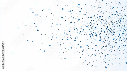 Abstract blue confetti particles on white background.