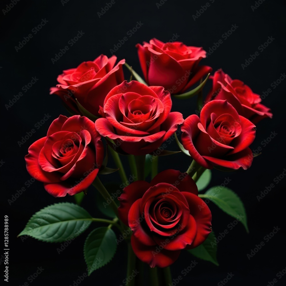 Crimson roses, lush bouquet, dramatic black backdrop, flowers, romantic, sensual Crimson roses, lush bouquet, dramatic black backdrop, flowers, romantic, sensual