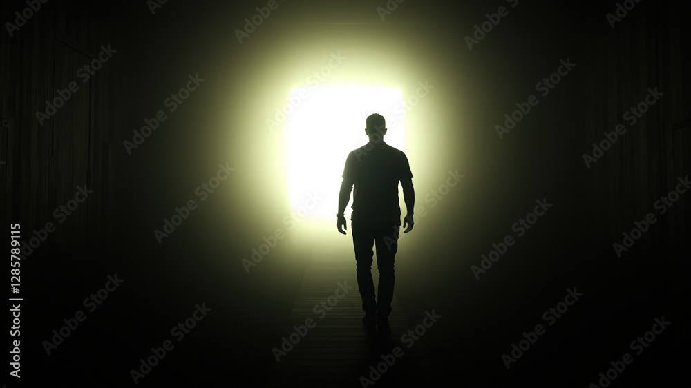 Obraz premium Dark room silhouette approaching light