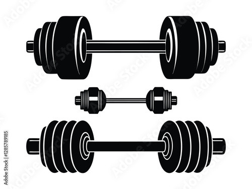 black dumbbell silhouette.