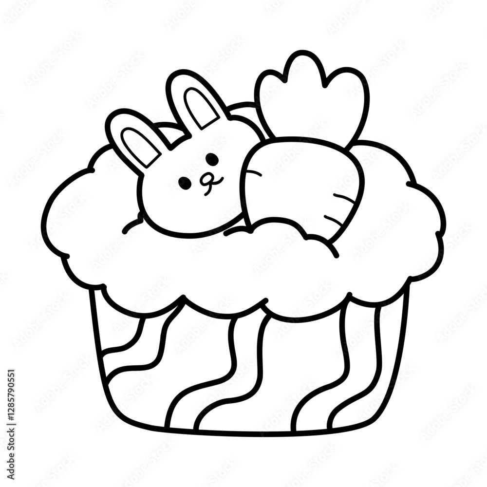 cup cake with bunny carrot doodle outline cup cake with bunny carrot doodle outline