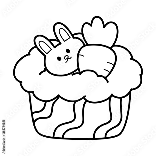 cup cake with bunny carrot doodle outline