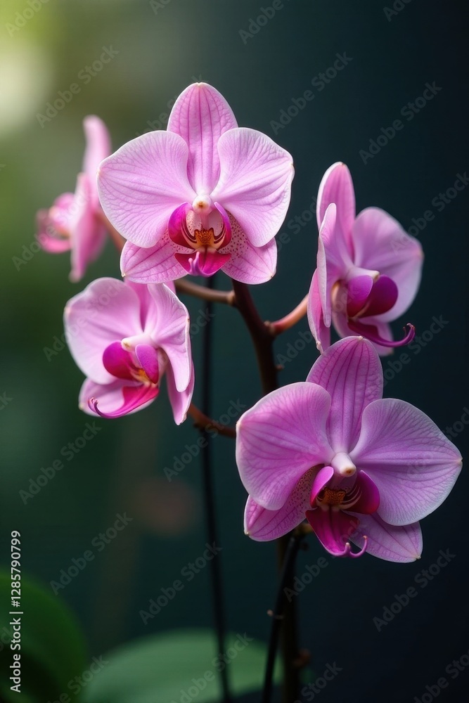 Obraz premium Delicate orchid branches, vibrant blooms unfurling , leaves, botanical, flora