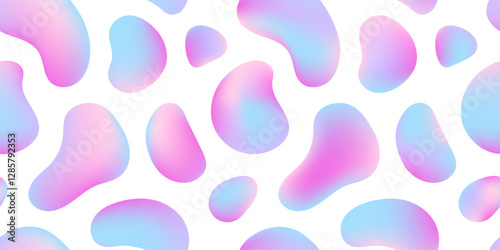 Abstract gradient shapes. Seamless pattern with Colored fluid vector blobs. Organic neon iridescent elements. Hologram irregular freeform organic shapes. Bubble stains isolated on white background.