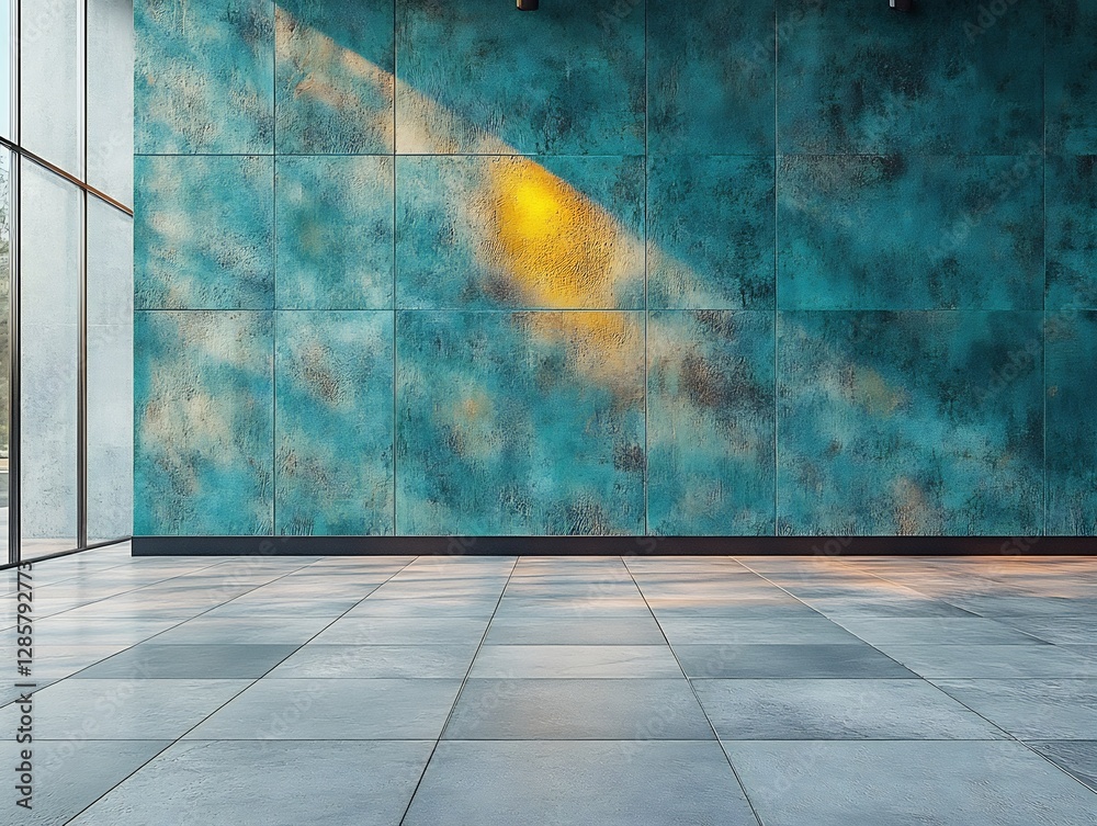 Sunlit Teal Wall Modern Interior Design. AI Generated