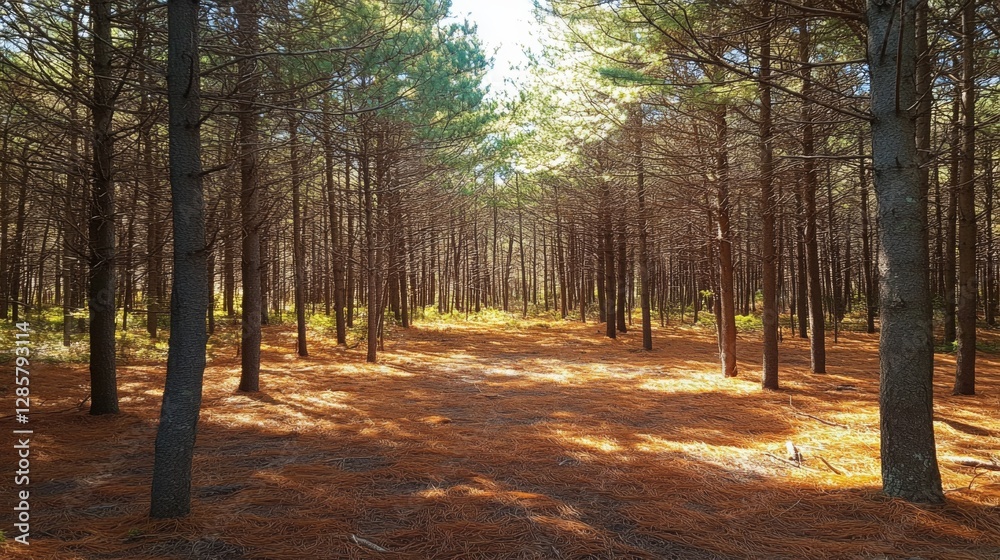 Fototapeta premium Sunlit Pine Forest Pathway