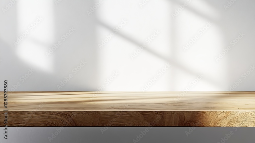 Sunlight casts soft shadows on a rustic wooden shelf against a plain wall enhancing the minimalist decor in a cozy interior space Sunlight casts soft shadows on a rustic wooden shelf against a plain wall enhancing the minimalist decor in a cozy interior space