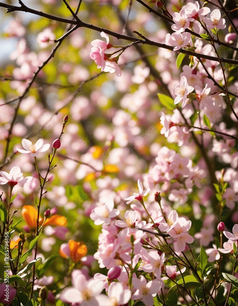 A Lush Spring Garden Bathed in Natural Light with Rich Colors and a Dreamy Atmosphere A Lush Spring Garden Bathed in Natural Light with Rich Colors and a Dreamy Atmosphere