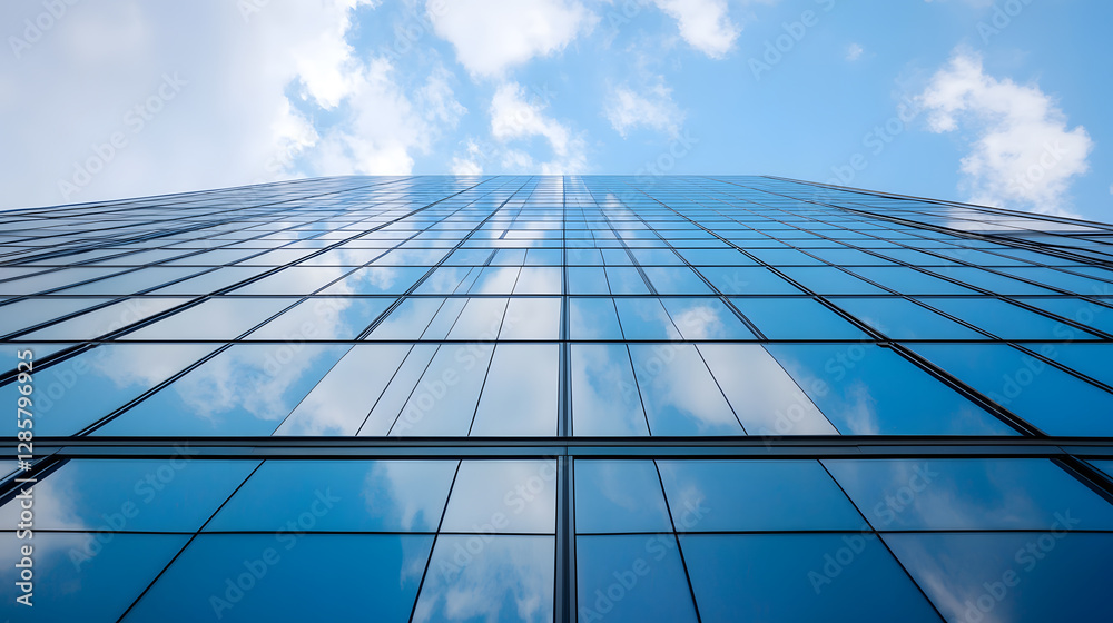 Impressive Modern Glass Skyscraper Reflecting Cloudy Blue Sky in Urban Cityscape : Generative AI Impressive Modern Glass Skyscraper Reflecting Cloudy Blue Sky in Urban Cityscape : Generative AI