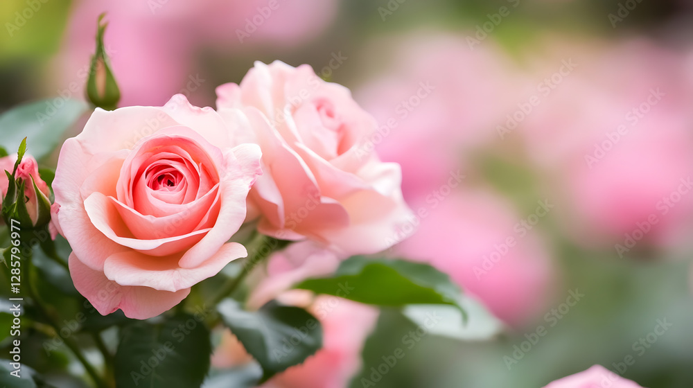 Delicate Bloom of Soft Pink Rose with Lush Green Foliage in Natural Setting : Generative AI Delicate Bloom of Soft Pink Rose with Lush Green Foliage in Natural Setting : Generative AI