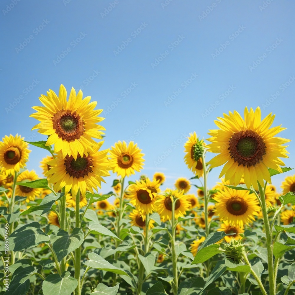 Fototapeta premium Golden Sunflower Field Beneath a Brilliant Blue Sky